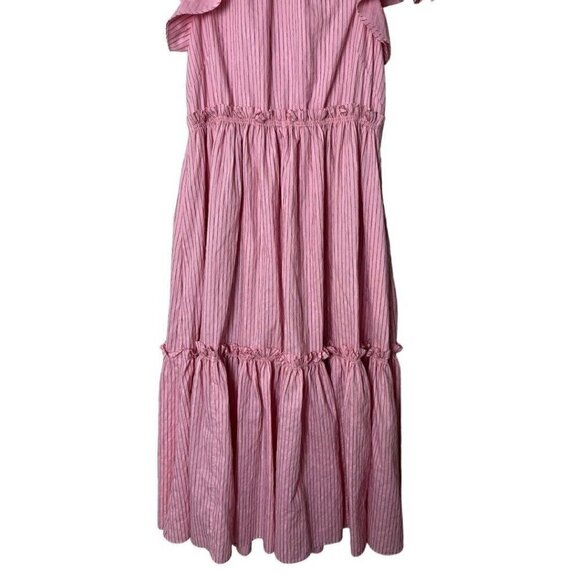 Cinq a Sept Pink Stripe Sofia Ruffle Midi Dress 2 0921 - Picture 3 of 8